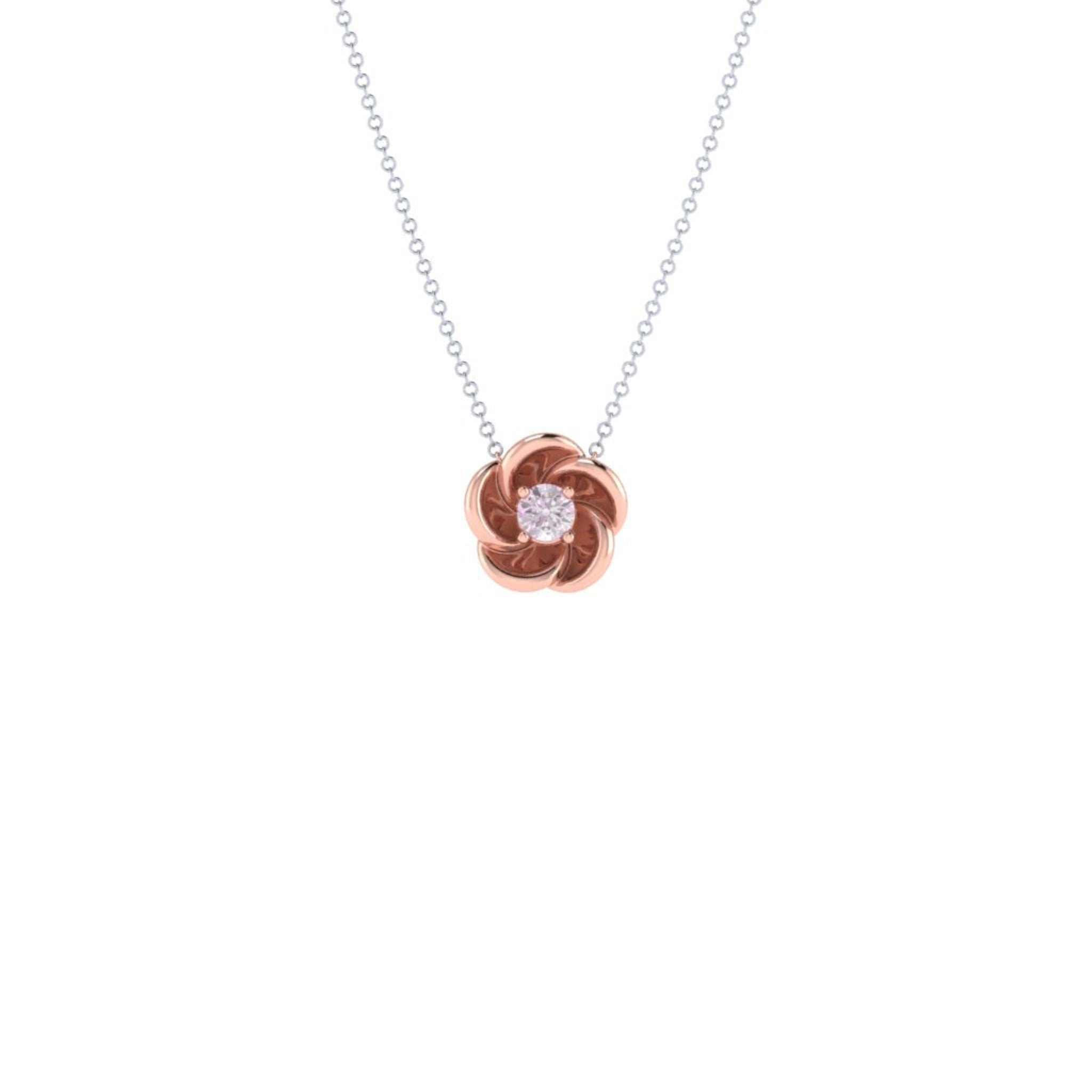 Pink Diamond Flower Petal Pendant